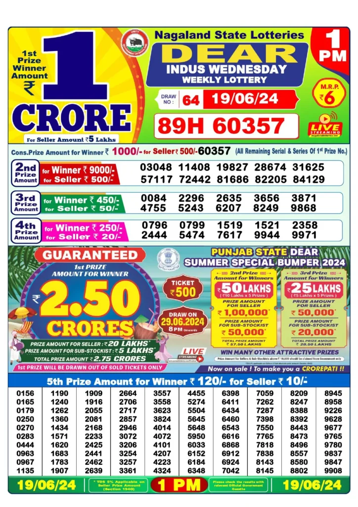 dear lottery result 19-06-2024 1 pm accurate result