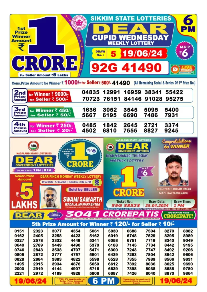 dear lottery result 19-06-2024 6 pm accurate result