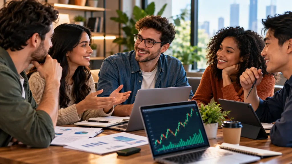 Collaborative Finance Meeting in a Modern Office