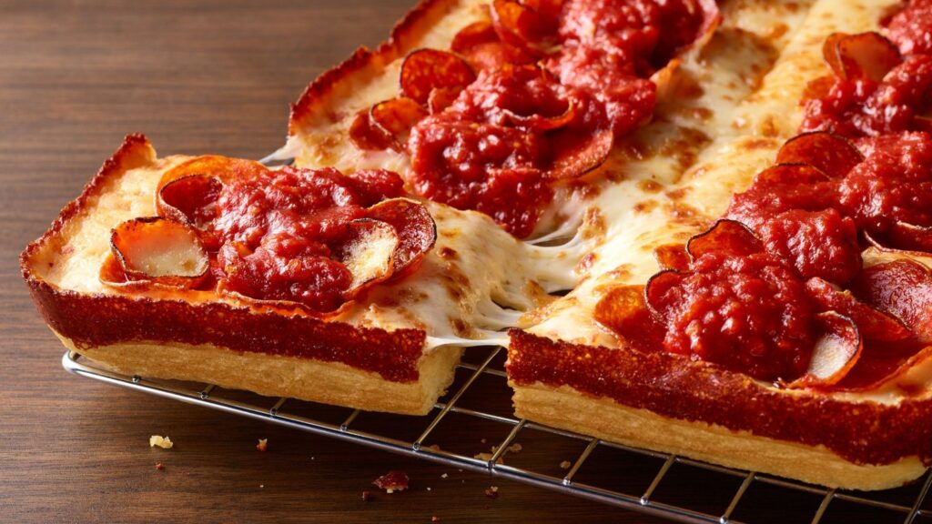 Delicious Detroit's famous pizza showcasing regional pizza varieties across the globe