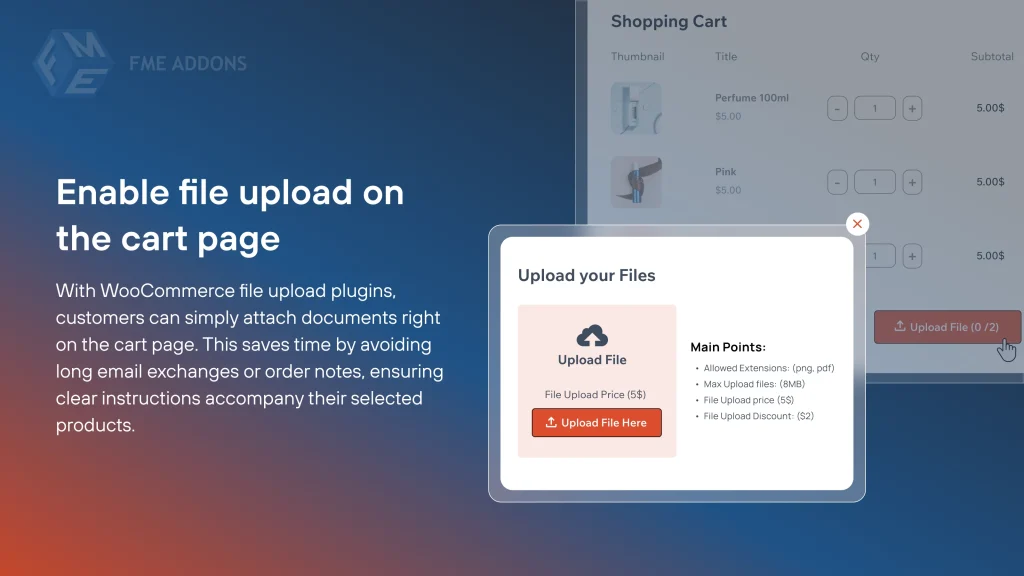 Enable file upload on the cart page
