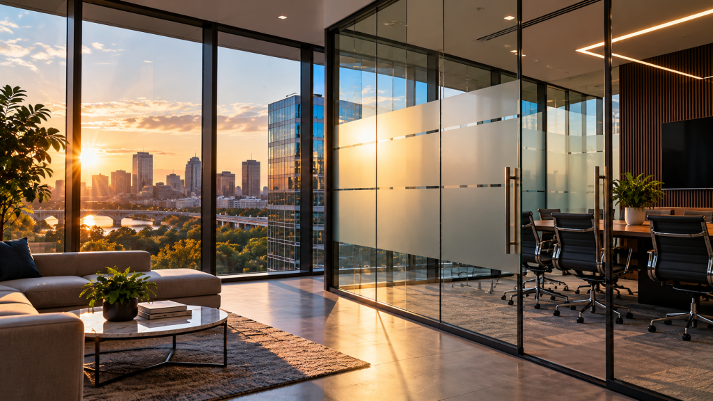 Modern Window Film Solutions Are Changing the Way Richmond Businesses Use Glass Sunset Office with Frosted Glass Partitions