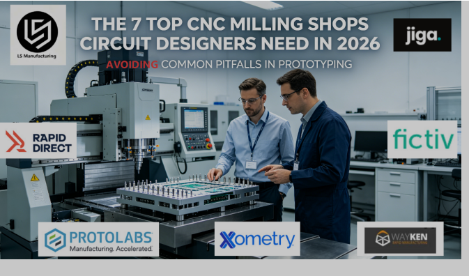  A hyper-realistic photo of a circuit designer and a manufacturing engineer collaboratively reviewing a precision-machined aluminum PCB test fixture next to a CNC machine in an electronics lab, overlaid with the article title.