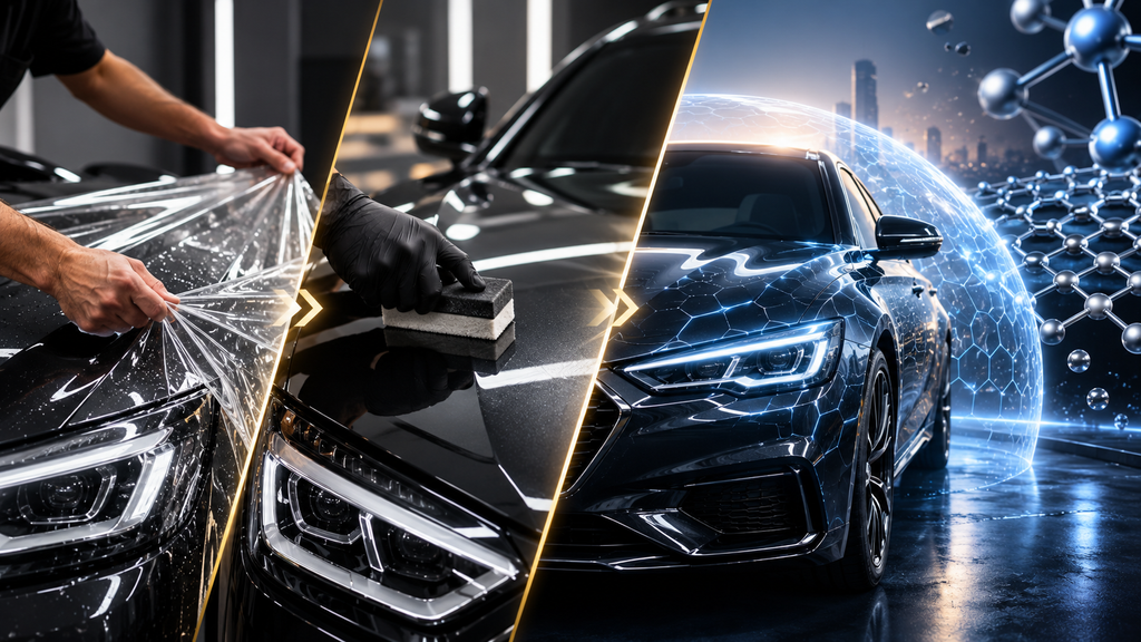 The Future of Automotive Paint Protection: From PPF to Borophene Technology An Image Showing the Evolution of Automotive Paint Protection