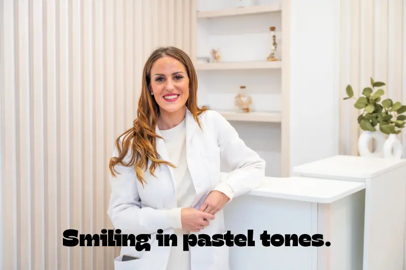 smiling in pastel tones